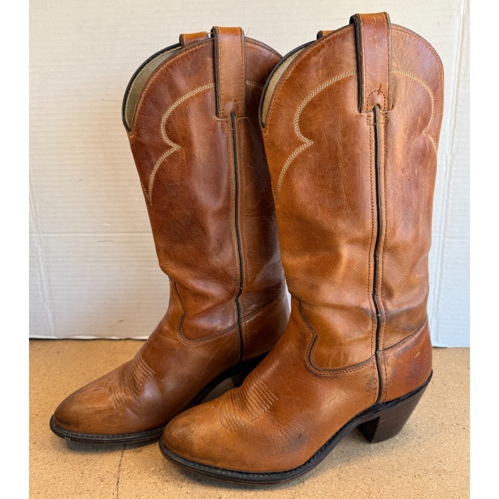 VTG Womens US Sz 7 Unbranded Brown Leather Boots Made in USA 80's